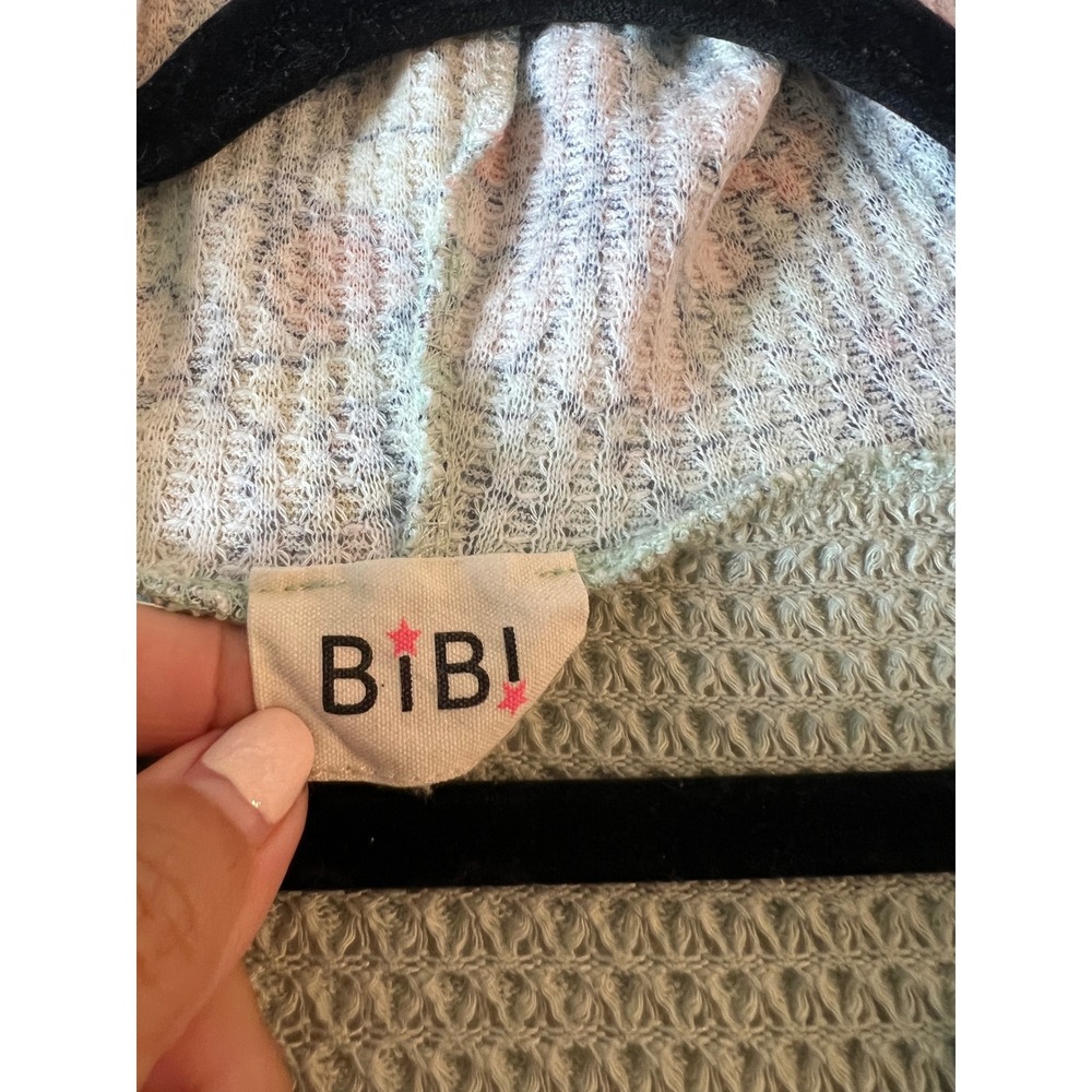 BiBi Sage Floral Patchwork Waffle Knit Hoodie Boho Long Sleeve Top - Picture 6 of 6